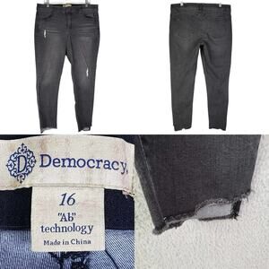Democracy Jeans Womens Size 16 Gray Wash Ab Technology Skinny High Rise Raw Hem